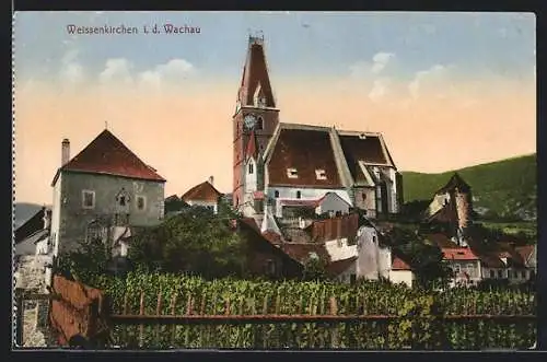 AK Weissenkirchen i.d. Wachau, Teilansicht mit Kirche
