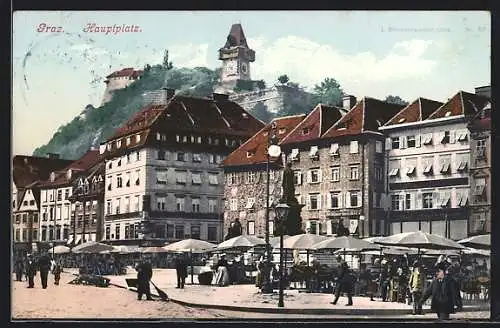 AK Graz, Hauptplatz mit Markt