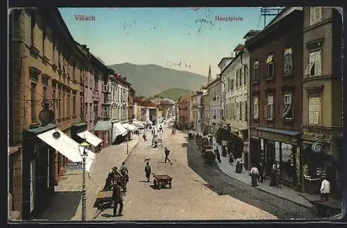 AK Villach, Belebte Szene am Hauptplatz