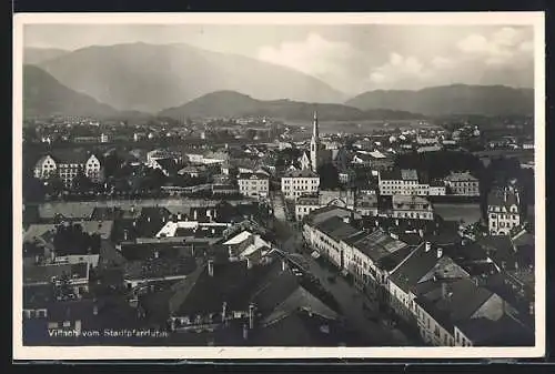 AK Villach, Ortsansicht vom Stadtpfarrturm