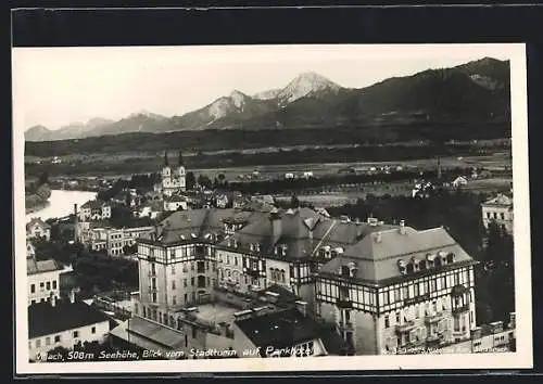 AK Villach, Blick vom Stadtturm auf das Parkhotel