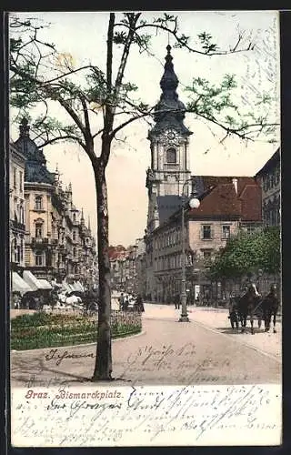 AK Graz, Bismarckplatz mit Pferdewagen