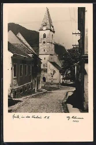 AK Spitz / Wachau, Strassenpartie mit Brunnen