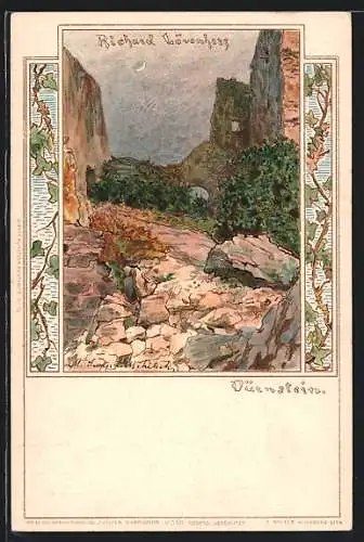 Lithographie Dürnstein, Ruine, in der Richard Löwenherz gefangen war