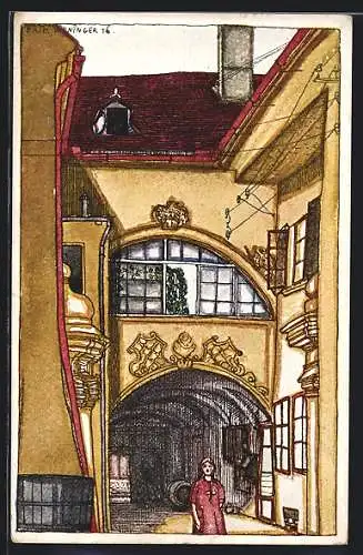 Künstler-AK Neunkirchen, Hof eines Bürgerhauses