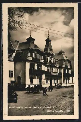 AK Mönichkirchen am Wechsel, Hotel Binder, Automobile