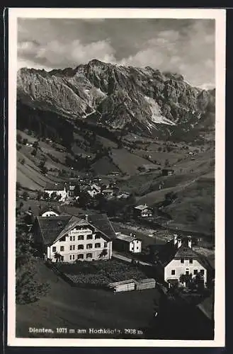 AK Dienten, Gasthof Zum Hochkönig im Sonnenschein aus der Vogelschau