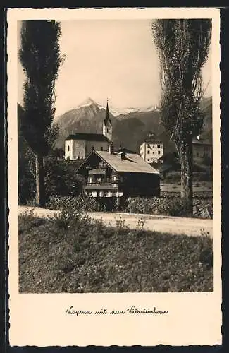 AK Kaprun, Ortspartie mit Kirche und den Vitzsteinhorn