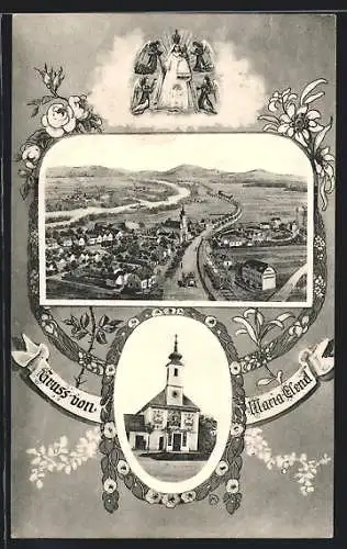 AK Maria Ellend, Teilansicht mit Kirche, Gnadenbild