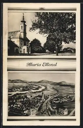 AK Maria Ellend a. d. D., Kirche, Teilansicht mit Strassenpartie