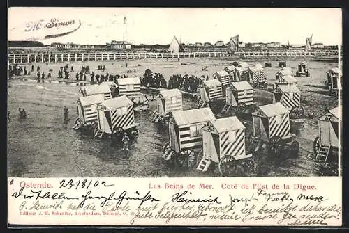 AK Ostende, Les Bains de Mer, Coté de l`Est de la Digue