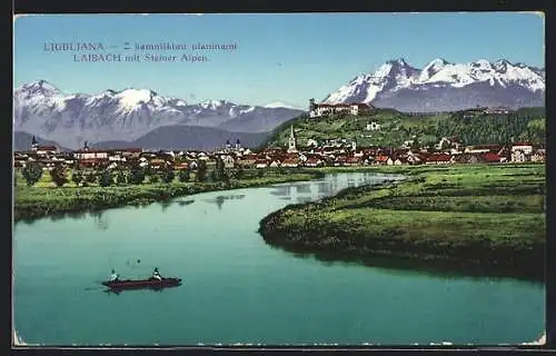AK Ljubljana-Laibach, Z kamniskimi planinami, Panorama mit Steiner Alpen
