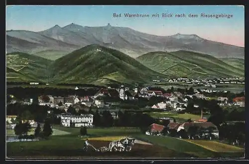 AK Bad Warmbrunn, Teilansicht mit Blick nach dem Riesengebirge