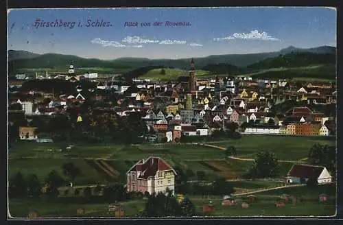 AK Hirschberg i. Schles., Blick von der Rosenau mit Kirche