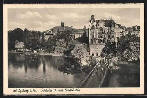 AK Königsberg, Schlossteich und Stadthalle