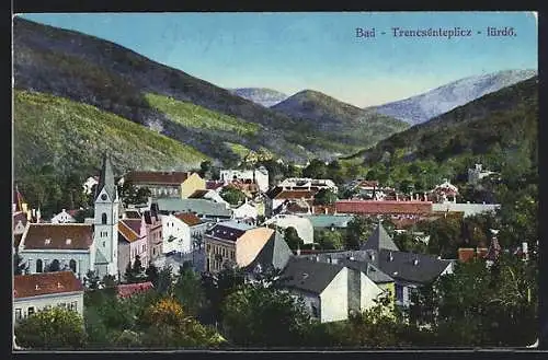 AK Bad-Trencsénteplicz-fürdö, Panorama mit Kirche