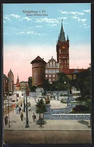 AK Königsberg i. Pr., Kaiser-Wilhelm-Platz mit Strassenbahn