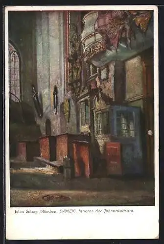 Künstler-AK Danzig / Gdansk, Inneres der Johanniskirche