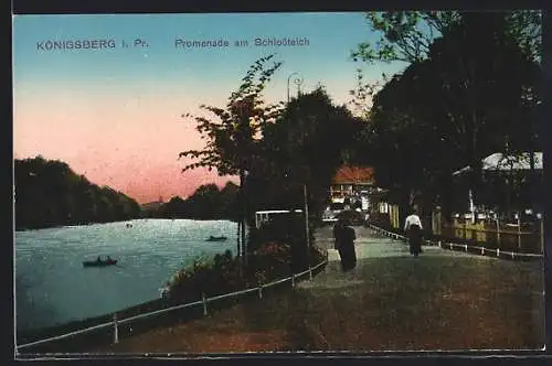 AK Königsberg i. Pr., Promenade am Schlossteich