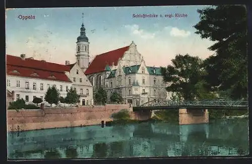 AK Oppeln, Schlossbrücke und ev. Kirche