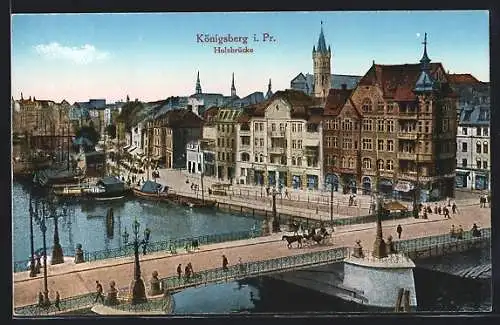 AK Königsberg i. Pr., Teilansicht mit Holzbrücke