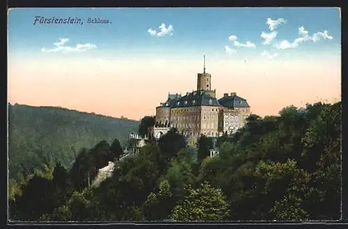 AK Fürstenstein, Blick auf das Schloss auf dem Berg