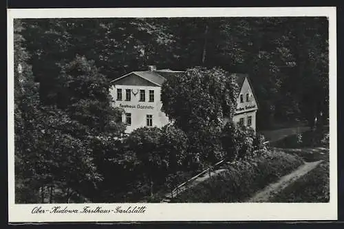 AK Ober-Kudowa, Die Forsthaus-Gaststätte am Waldrand, Inh. Geschw. Kriesten