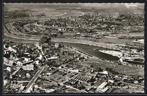 AK Duisburg, Ansicht mit Hafen und Rhein