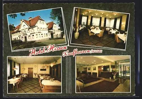 AK Kaufbeuren /Allgäu, Das Hotel Hasen mit Innenansichten