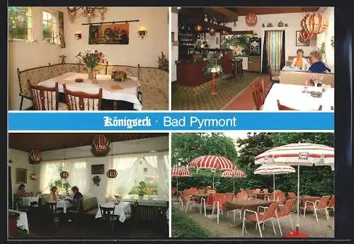AK Bad Pyrmont, Hotel-Restaurant Königseck mit Terrasse und Innenansichten