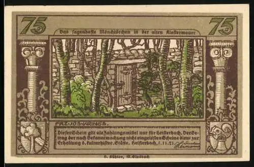 Notgeld Heisterbach 1921, 75 Pfennig, Mönchtörchen in der alten Klostermauer