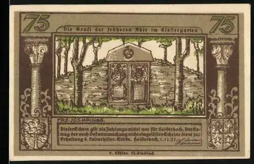 Notgeld Heisterbach 1921, 75 Pfennig, Gruft der früheren Abtei