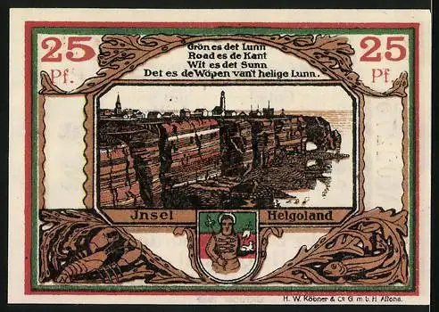 Notgeld Helgoland 1919, 25 Pfennig, Unterschrift Vorstand, Insel mit Leuchtturm
