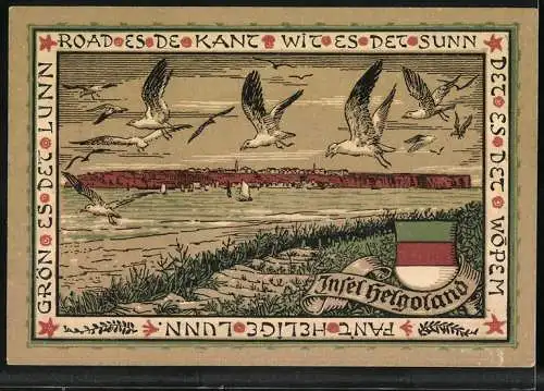 Notgeld Helgoland 1920, 1 Mark, Stadtwappen, Möwen über dem Wasser