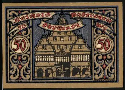 Notgeld Paderborn 1920, 50 Pfennig, Rathaus, Stadtwappen