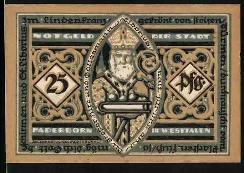 Notgeld Paderborn 1920, 25 Pfennig, Grosser Hirt Liborius