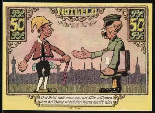 Notgeld Papenburg 1921, 50 Pfennig, Investor und Bettler