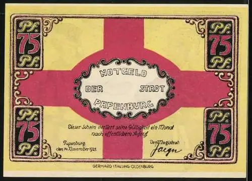 Notgeld Papenburg 1921, 75 Pfennig, Bettler und Investor