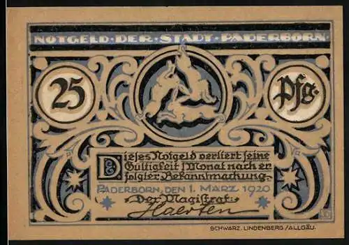 Notgeld Paderborn 1920, 25 Pfennig, Hirt und Eselsmann Liborius