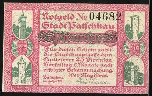 Notgeld Patschkau 1921, 25 Pfennig, Kath. Pfarrkirche