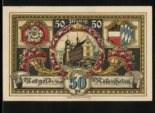 Notgeld Rosenheim 1921, 50 Pfennig, Museum, Stadtwappen