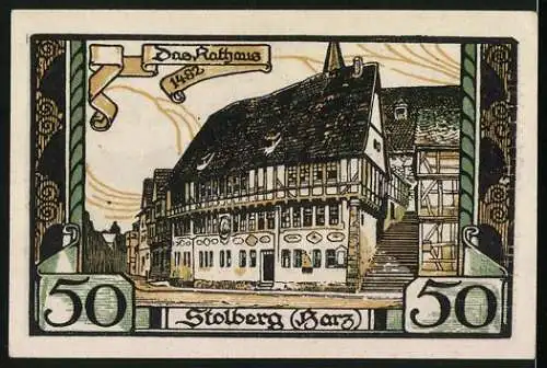Notgeld Stolberg, 50 Pfennig, Hirsch, Rathaus