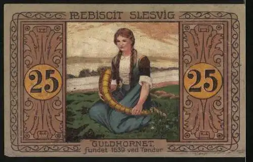 Notgeld Tondern 1920, 25 Pfennig, Junge Frau mit Goldhorn