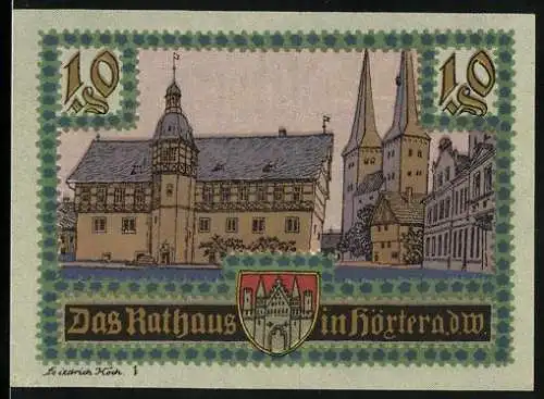 Notgeld Höxter 1921, 10 Pfennig, Rathaus, Stadtwappen