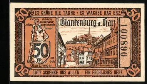 Notgeld Blankenburg 1920, 50 Pfennig, Tränkestrasse, Wilder Mann