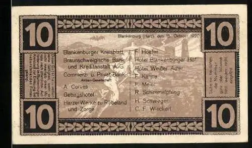 Notgeld Blankenburg 1920, 10 Pfennig, Blankenburger Kreisblatt, Burg Regenstein