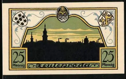 Notgeld Zeulenroda 1921, 25 Pfennig, Silhouette der Stadt