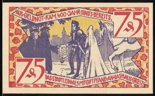 Notgeld Zeulenroda 1921, 75 Pfennig, Mitgiftpfand an Haus Greiz