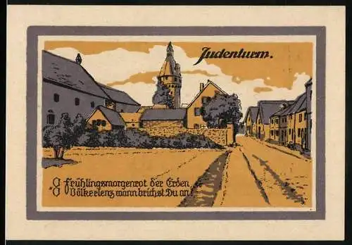 Notgeld Zons 1921, 50 Pfennig, Strasse am Judenturm, Stadtwappen