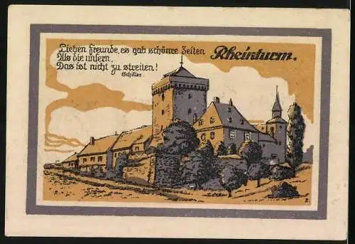 Notgeld Zons 1921, 50 Pfennig, Stadtwappen, Rheinturm